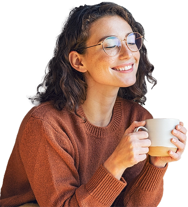 A No Worries client enjoying a coffee