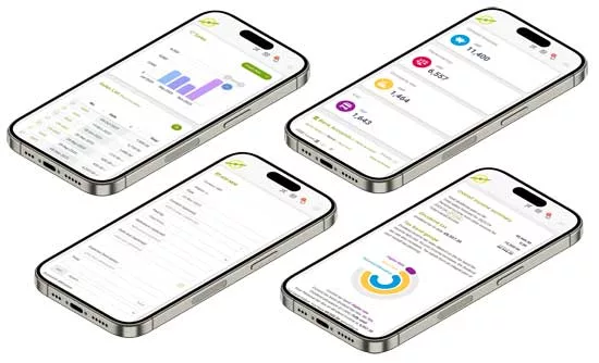 four phones showing joy pilot software