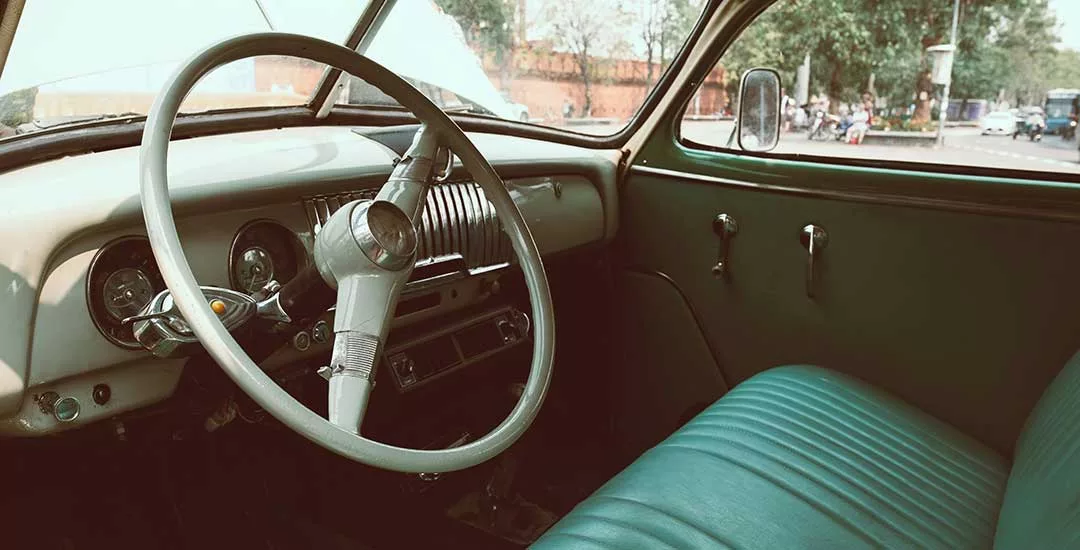 inside of an old vintage car