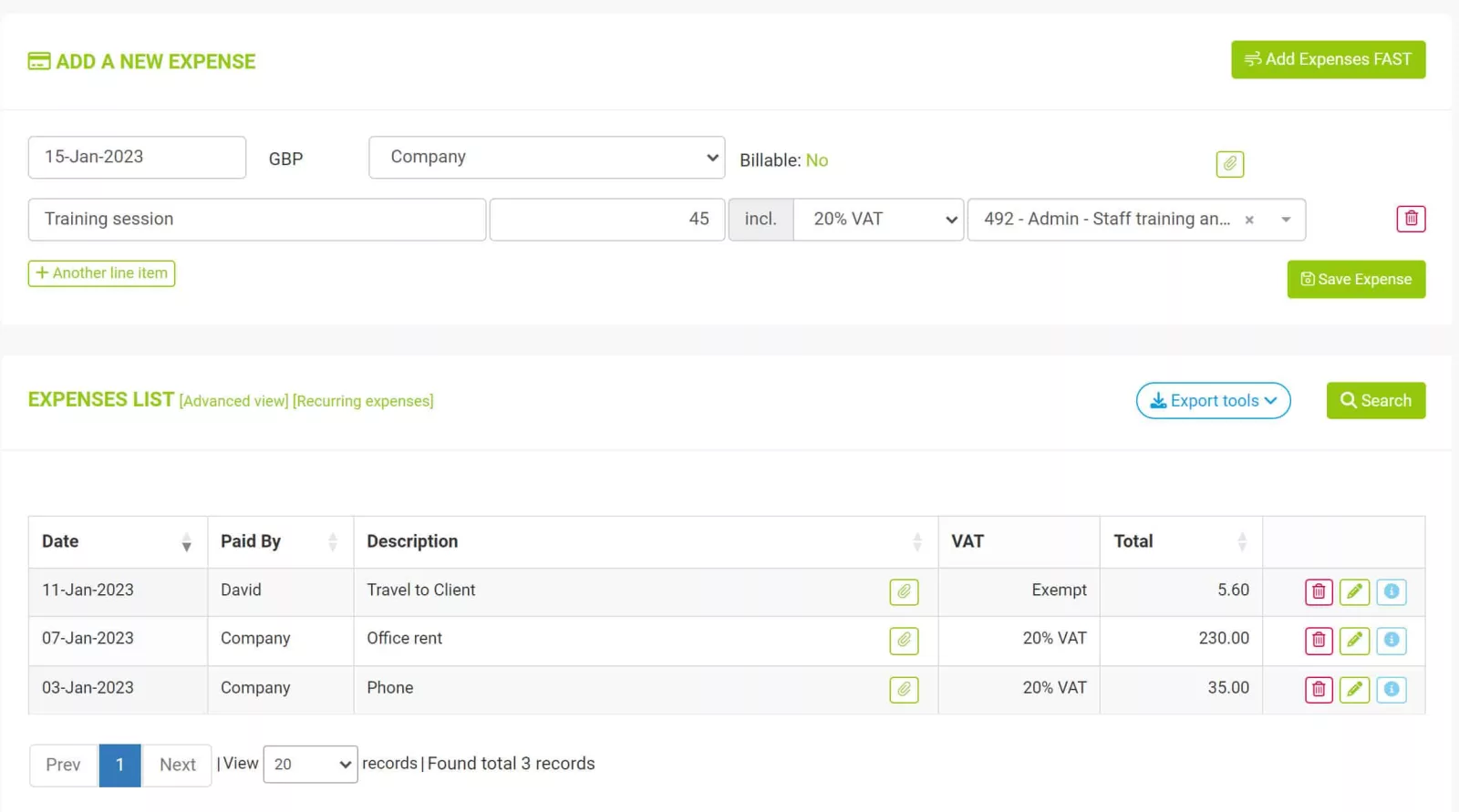 Joy Pilot vs Xero comparison — the Joy Pilot expenses screen for capturing and categorising expenses.