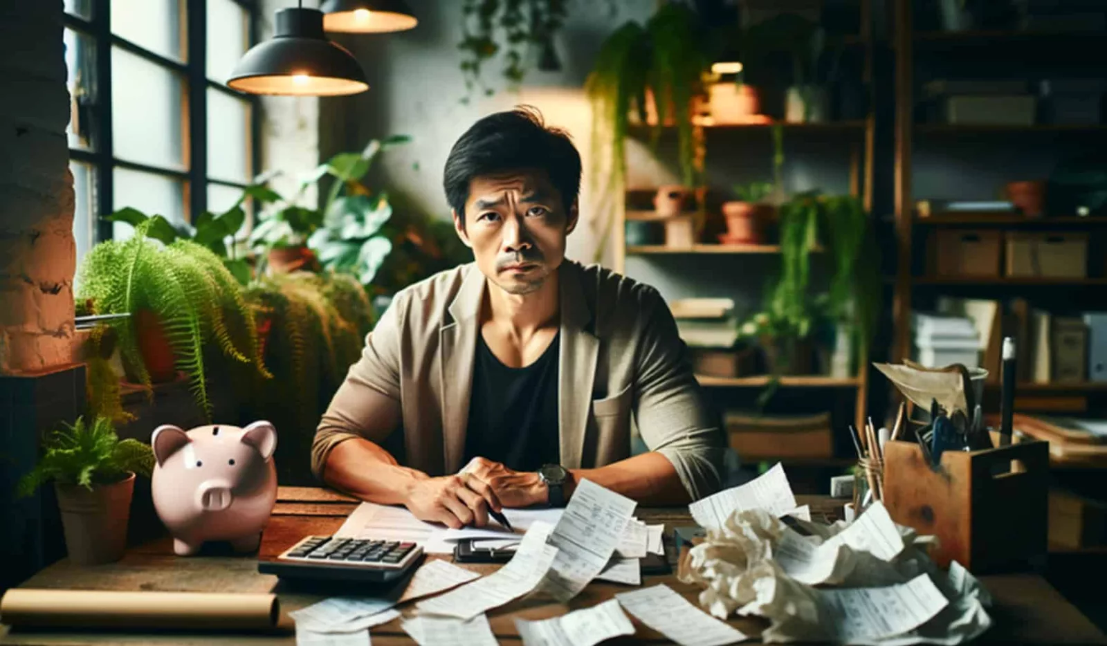 Self-employed individual working on finances
