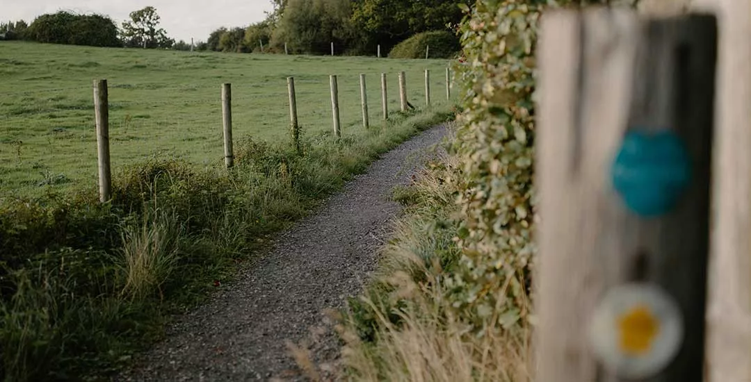 gravel walking track running along side an english farmers field