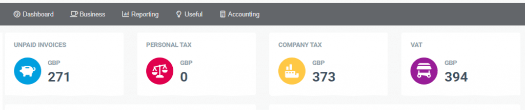 Dashboard page of Simplifi showing taxes owing