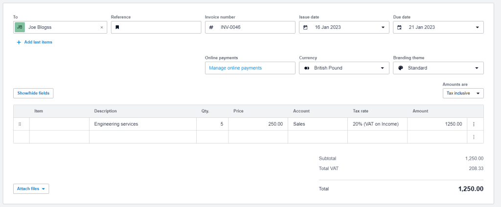 Simplifi vs Xero cloud accounting software comparison. Xero invoice layout that shows how the screen looks when a User creates a new invoice in Xero .