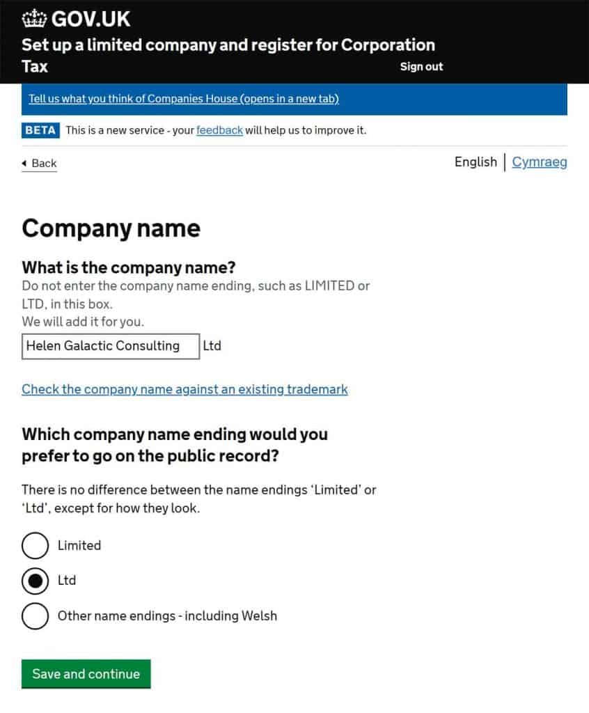 Choose your company name