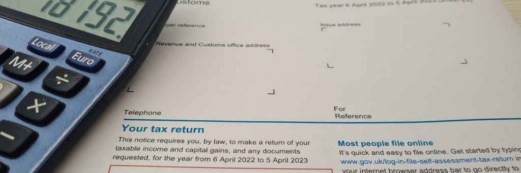 An image showing a tax form with the title 'Self Assessment Submission' and a highlighted section indicating the process for paying tax on dividends in 2023/24.