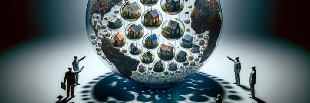 Artistic representation of a globe with houses representing overseas properties